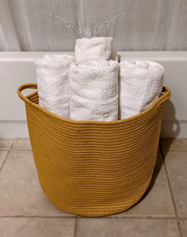 light orange laundry basket cotton rope laundry hamper Pakistan large storage bin with handles laundry basket for clothes Pakistan round storage basket for towels toy storage basket cotton rope laundry bin for bedroom decor home organizer basket Daraz cotton rope basket online Pakistan