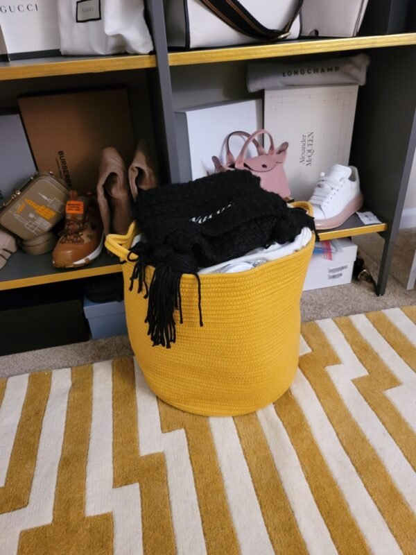 light orange laundry basket cotton rope laundry hamper Pakistan large storage bin with handles laundry basket for clothes Pakistan round storage basket for towels toy storage basket cotton rope laundry bin for bedroom decor home organizer basket Daraz cotton rope basket online Pakistan