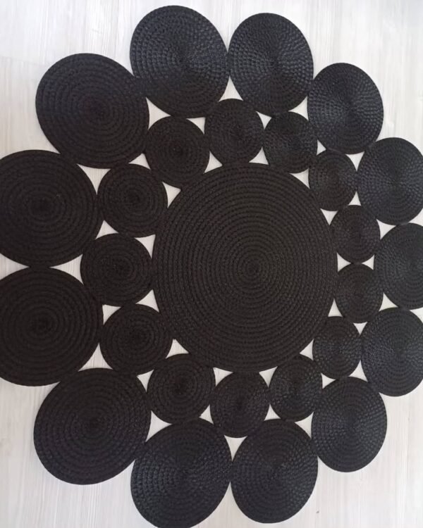 Black round cotton rug Pakistan Handmade rope rug Cotton rug for living room 5ft round rug for bedroom Black rug for nursery Pakistan Boho cotton floor mat Round rug online Pakistan
