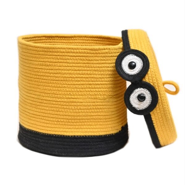 Minion storage basket Toy organizer with lid Pakistan Cotton rope toy bin for kids Kids room storage basket with cover Round basket with lid for toys Black and orange basket for nursery Toy baskets online in Pakistan Fun storage ideas for kids in Pakistan Rope basket for Daraz / Facebook Marketplace Decorative toy storage bin for children