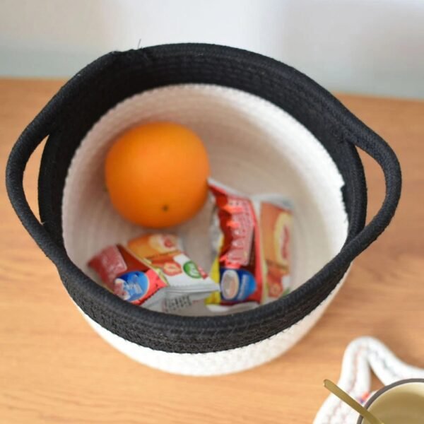 Small Organizer Basket – Black & White Round Bin - Image 2
