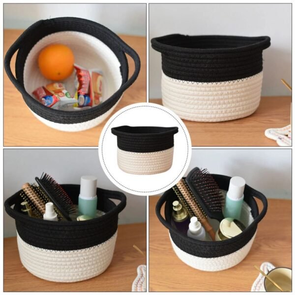 Small Organizer Basket – Black & White Round Bin - Image 4