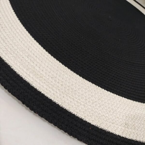 Round Cotton Rope Rug – Black & White Boho Floor Mat - Image 2