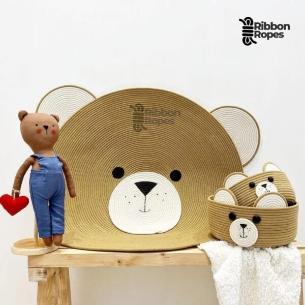 bear face cotton rope rug kids playroom bear rug nursery round cotton rug handmade kids room rug eco-friendly nursery rug 2ft bear rug 3ft bear rug 4ft kids rug toddler play rug cotton rope cute bear rug for nursery