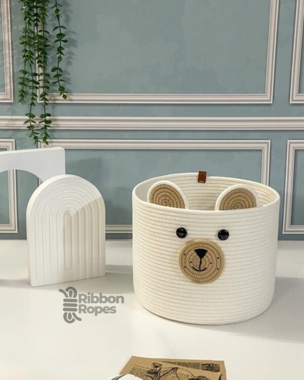 bear toy basket for kids cotton rope nursery storage kids room organizer basket baby storage basket with ears cute bear face basket large laundry basket kids soft toy storage bin foldable toy bin Montessori room storage rope basket for toys