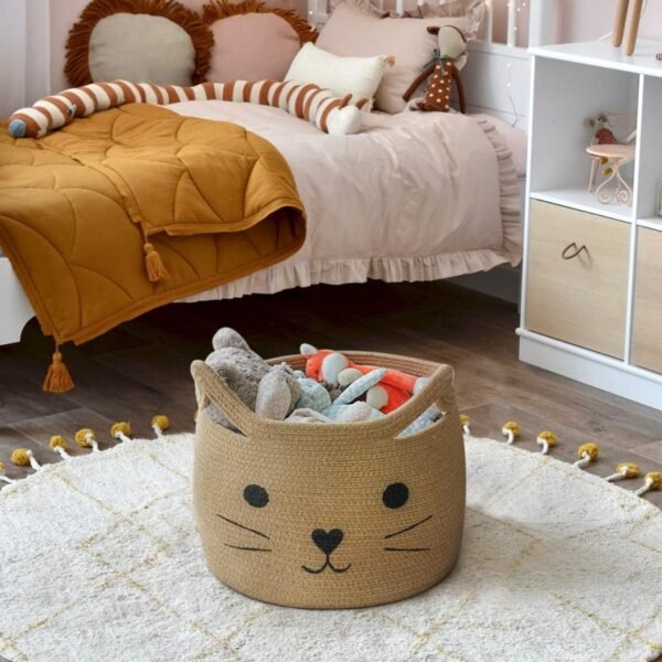 Big Cat-Shaped Kids Toy Basket - Cotton Rope Storage Basket - Image 8