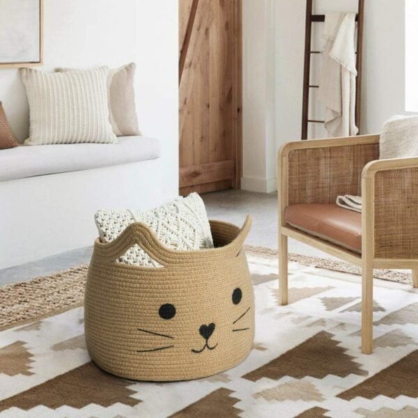 Big Cat-Shaped Kids Toy Basket - Cotton Rope Storage Basket - Image 9