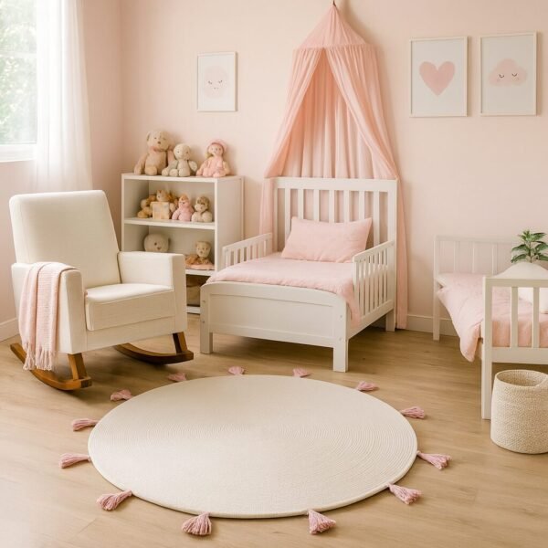 cotton rope rug round nursery rug kids room rug boho round rug macrame rug tassel rug pink tassel rug lavender tassel mat handmade nursery rug playroom floor mat baby room rug cotton rug for kids rope rug with tassels modern baby mat neutral kids rug