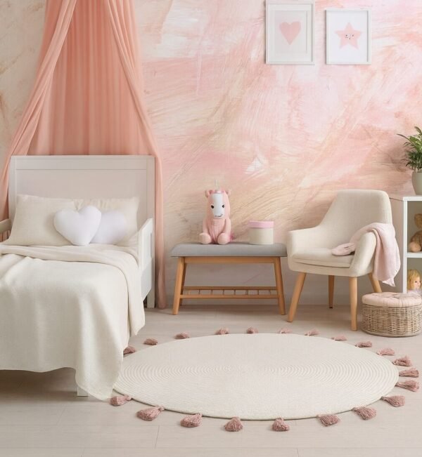 cotton rope rug round nursery rug kids room rug boho round rug macrame rug tassel rug pink tassel rug lavender tassel mat handmade nursery rug playroom floor mat baby room rug cotton rug for kids rope rug with tassels modern baby mat neutral kids rug