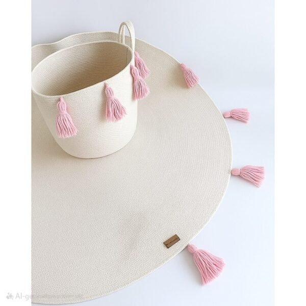 cotton rope rug round nursery rug kids room rug boho round rug macrame rug tassel rug pink tassel rug lavender tassel mat handmade nursery rug playroom floor mat baby room rug cotton rug for kids rope rug with tassels modern baby mat neutral kids rug