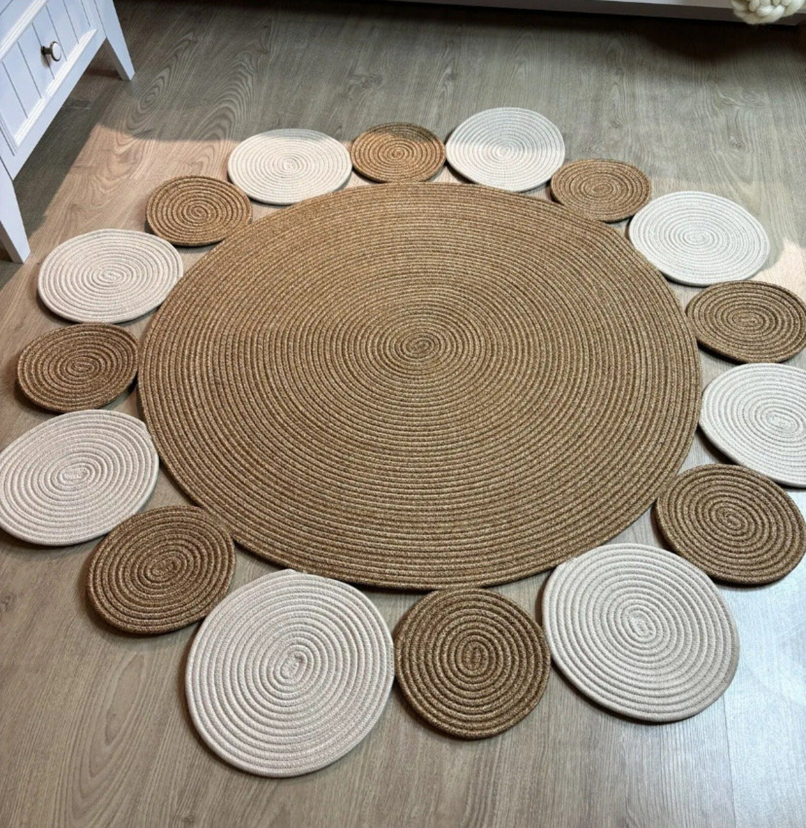 sunflower rug cotton rope jute rug boho cotton rug for nursery kids room sunflower carpet round cotton rope rug brown handmade petal rug unique boho rug for bedroom eco-friendly cotton rug sunflower mat for kids room floral rug for home decor aesthetic nursery floor mat