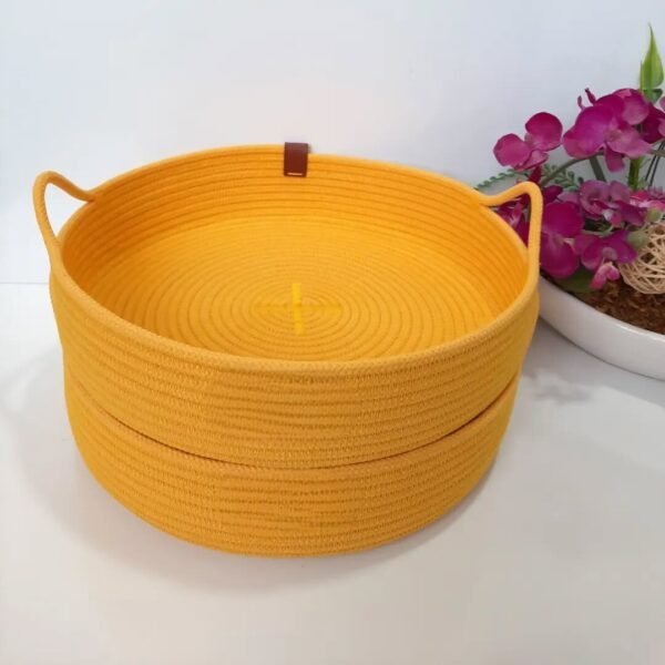 cotton rope platter basket round rope tray for home decorative cotton serving tray handcrafted rope tray Pakistan cotton tray basket UAE 11 inch round cotton tray rope tray for table decor aesthetic coffee table tray tea serving tray cotton rope round organizer tray basket