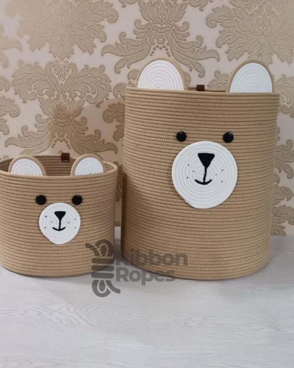 Bear Face Cotton Rope Storage Basket– Nursery & Toy Organizer - Image 2