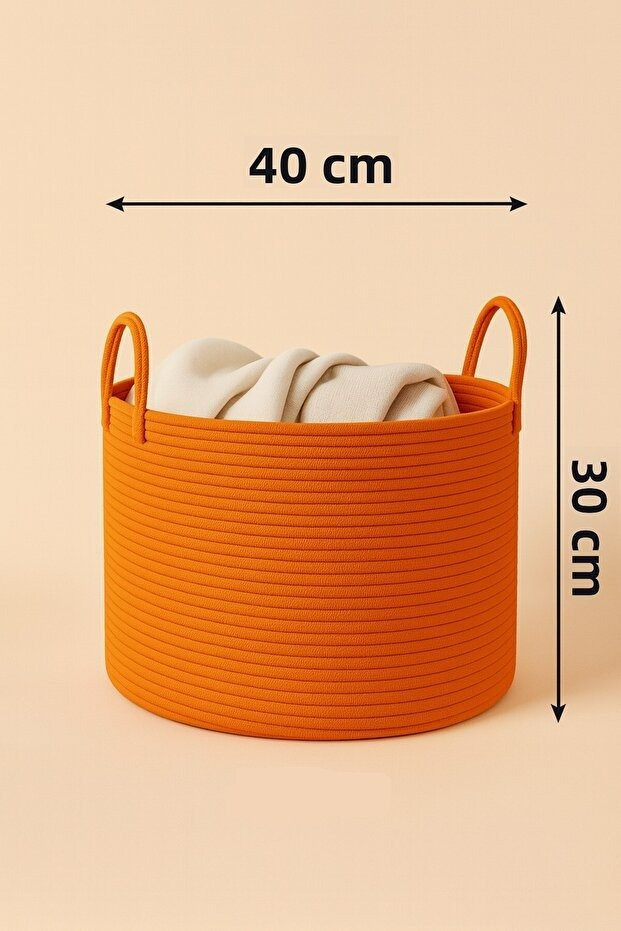 orange storage basket, cotton rope basket, tassel storage bin, toy storage basket, nursery organizer basket, handmade rope basket, laundry basket, modern storage bin, home decor basket, rope basket Pakistan
