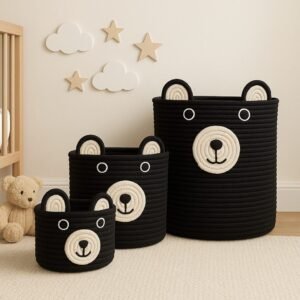 Bear Face Black Storage Basket– Nursery & Toy Organize