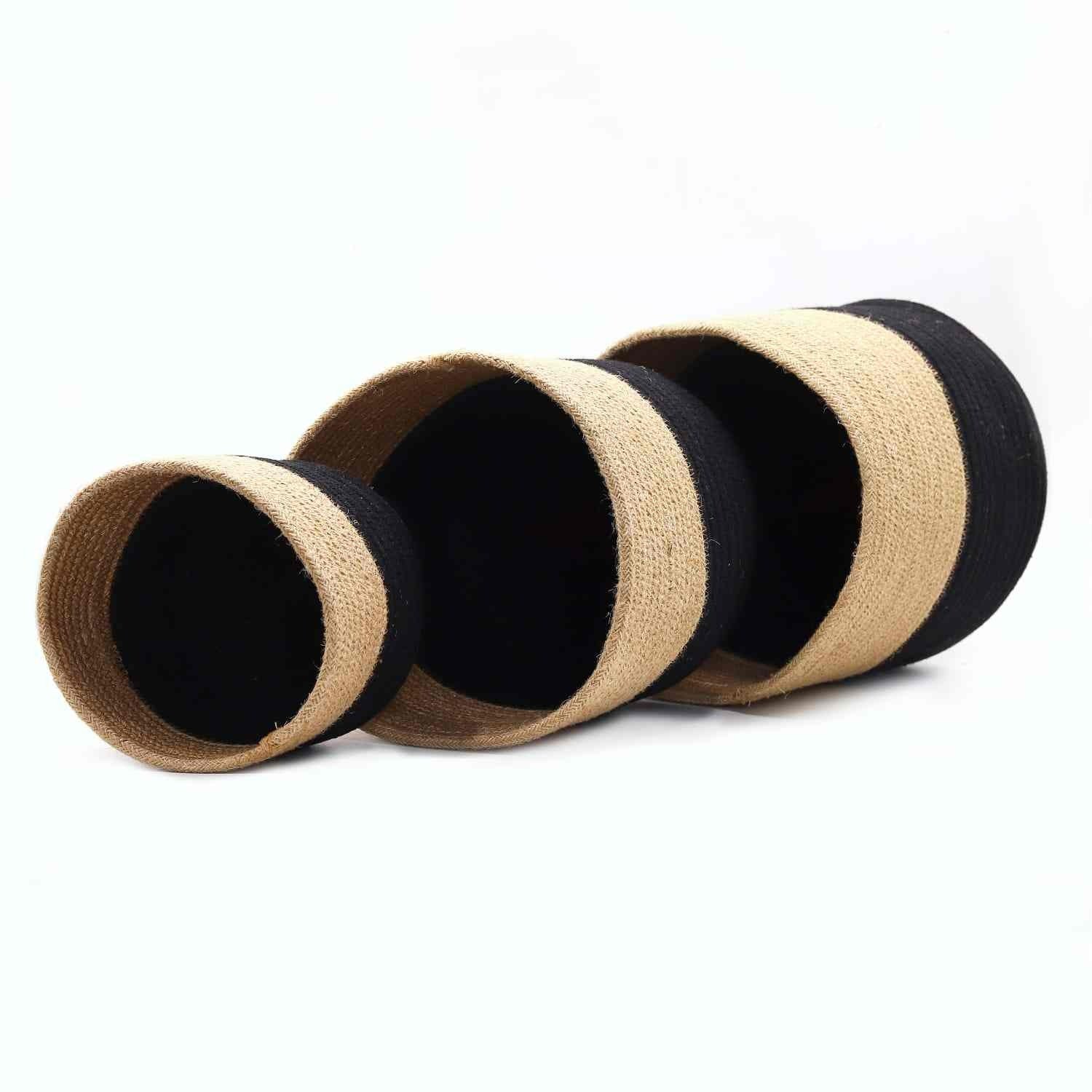 Set of 3 Black Cotton Rope and Jute Planter Basket - Image 6