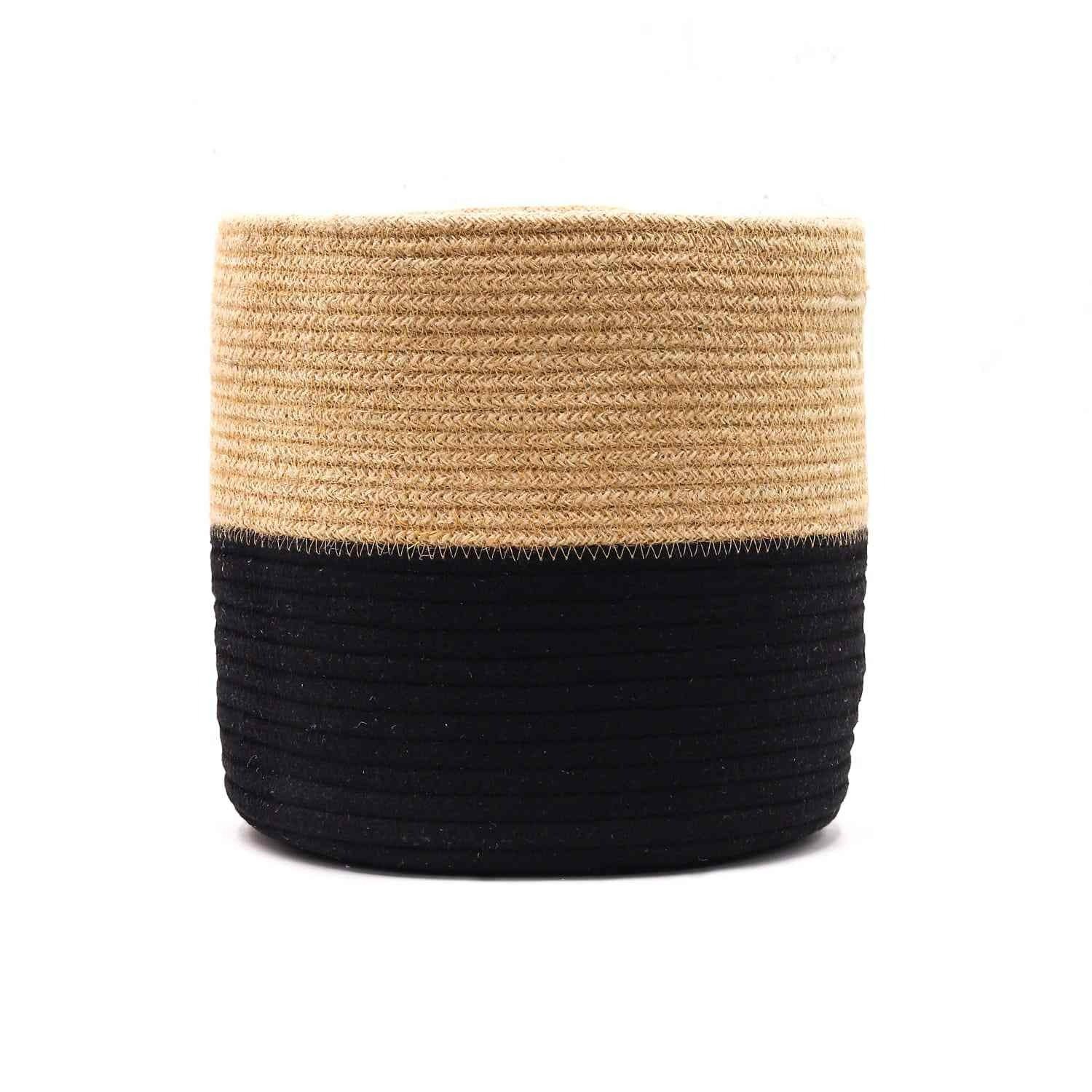 Set of 3 Black Cotton Rope and Jute Planter Basket - Image 7